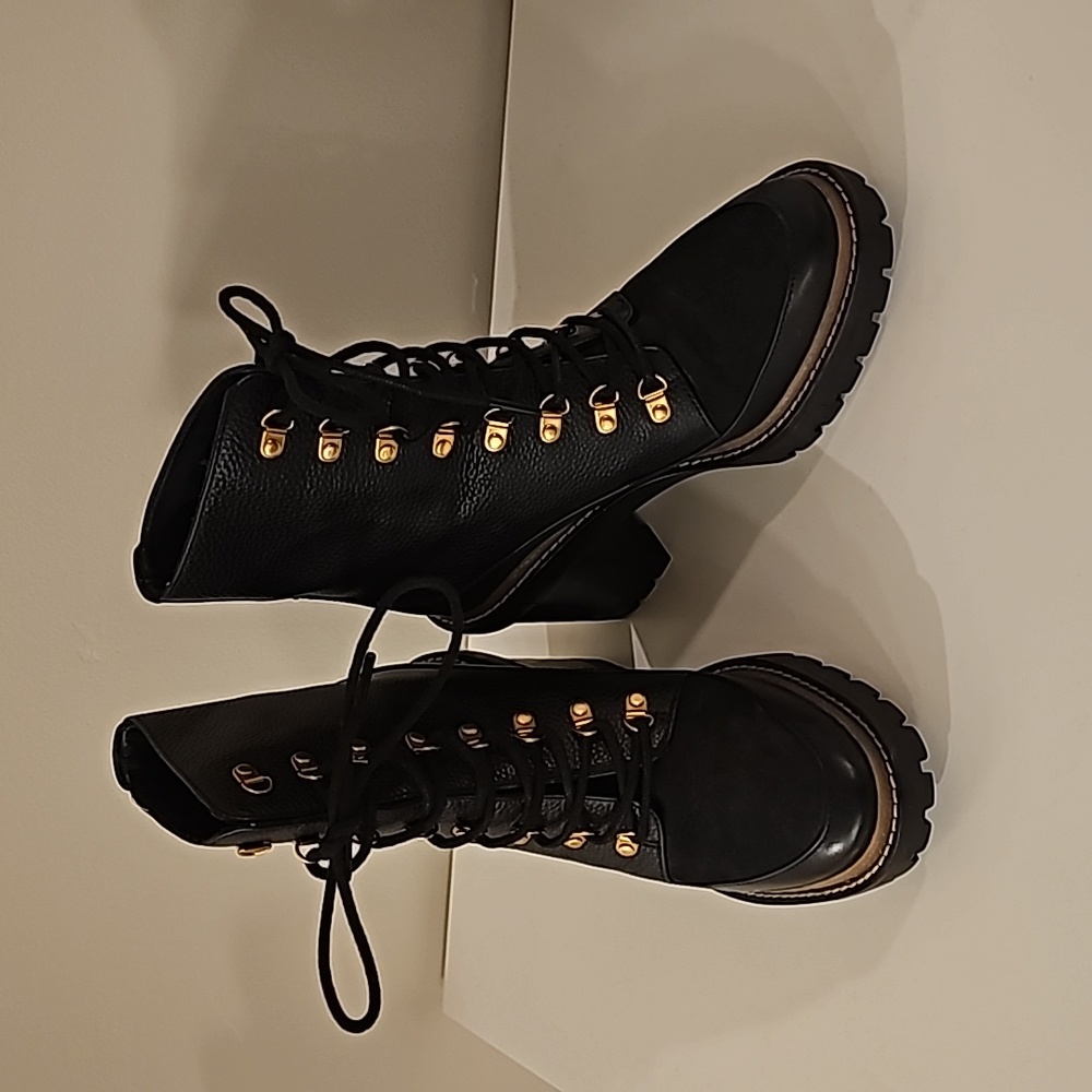 Tory Burch black leather heeled boots